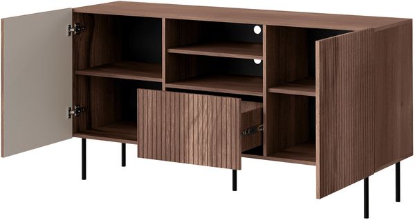 Mirjan24 'Trigev' Kommode mit 2 Drehtüren und Schublade, Laminatplatte nuss warmia, 81 x 42 x 151 cm Bild 4