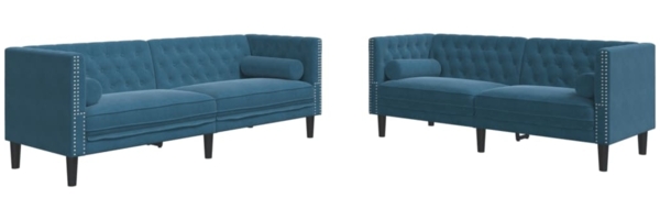 vidaXL 2-tlg. Chesterfield-Sofa-Set mit Nackenrollen Blau Samt 3209299