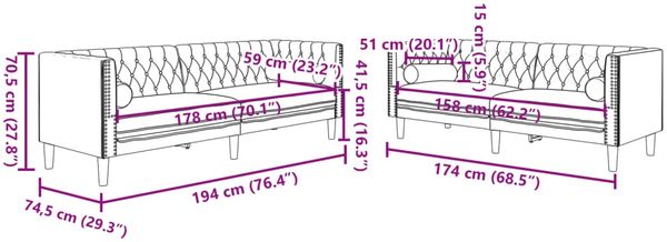 vidaXL 2-tlg. Chesterfield-Sofa-Set mit Nackenrollen Blau Samt 3209299 Bild 8