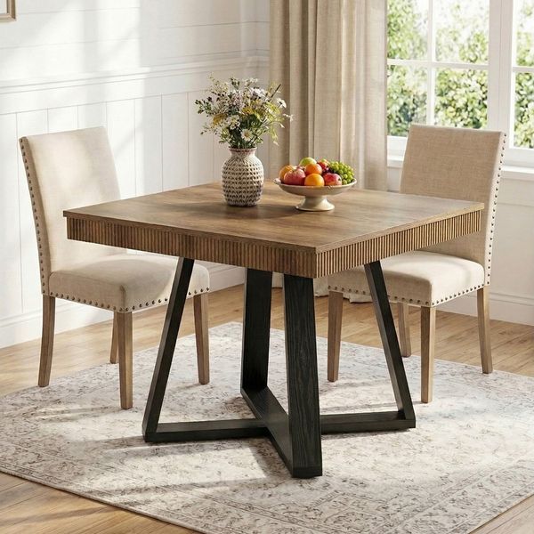 Tribesigns Esstisch 80 x 80 x 75 cm rustikaler Holz Küchentisch mit stabilem X-Gestell (1 x Esstisch 1 x Zubehörpaket 1 x Anleitung), Kleiner esszimmertisch im Landhausstil für Esszimmer, Küche,Wohnzimmer