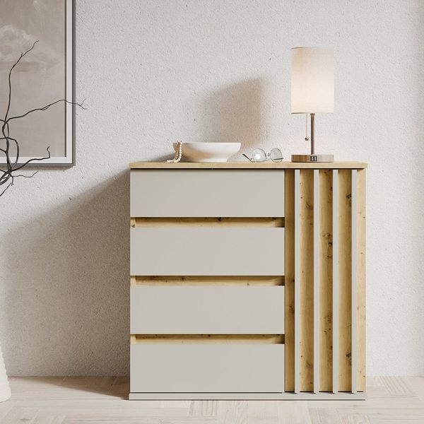 Lomadox Kommode DAVIS-166, Eiche Dekor Kaschmir Lamellen 80 cm