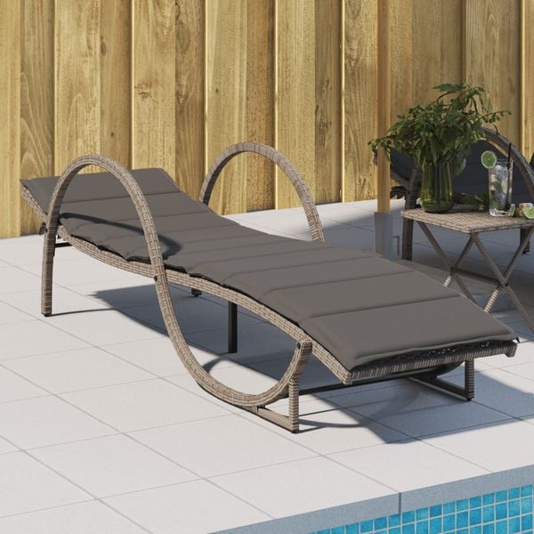 vidaXL Sonnenliege mit Auflage Grau 60x199x42 cm Poly Rattan 368259