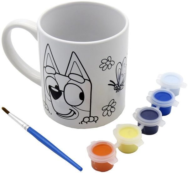 Bluey Tasse 240ml zum Bemalen Set mit 5 Farben und Pinsel für Kinder