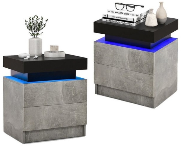 COSTWAY Nachttisch (2-St), LED mit 2 Schubladen&Fernbedienung hochglanz Bild 4