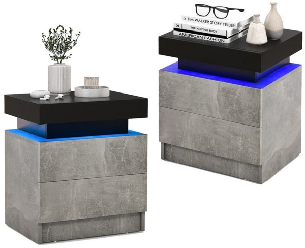 COSTWAY Nachttisch (2-St), LED mit 2 Schubladen&Fernbedienung hochglanz Bild 5