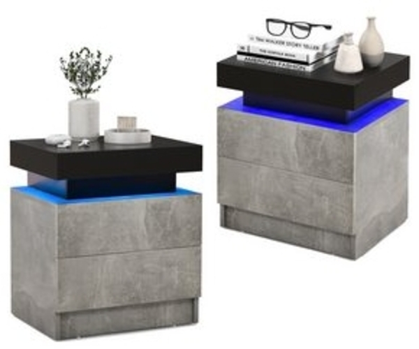 COSTWAY Nachttisch (2-St), LED mit 2 Schubladen&Fernbedienung hochglanz Bild 6