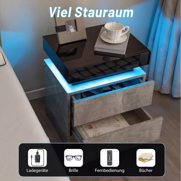 COSTWAY Nachttisch (2-St), LED mit 2 Schubladen&Fernbedienung hochglanz Bild 3