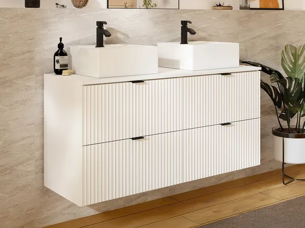 Vente-unique - ZEVINI Waschbeckenmöbel Holz, Platte Weiß - B 47 cm x H 60 cm x L 120 cm