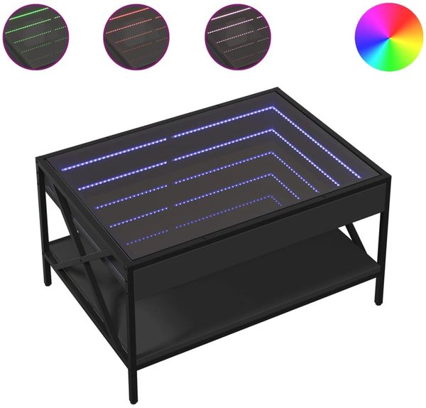 Couchtisch, Sofatisch mit Infinity-LED Schwarz 70x50x38 cm
