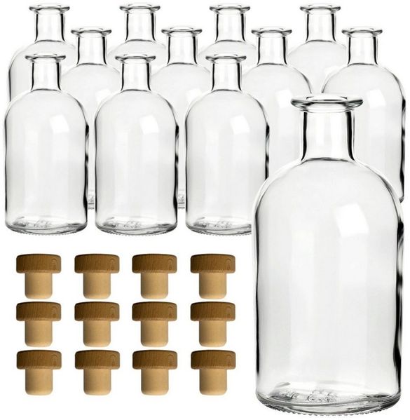 gouveo Trinkflasche Glasflaschen 250 ml Apotheker mit Korken - Leere Likörflasche 0,25 l, 12er Set, Transparent, HGK