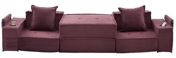 BlingBin Schlafsofa 2-Sitzer Schlafsofa mit Hocker & Stauraum, Cord/Chenille Stoff, inkl. 2 Kissen, Getränkehalter & Seitentaschen 1 Teile, mit Klapp-Liegefläche 162×156 cm, Tragfähigkeit 300 kg – Cozy Nook