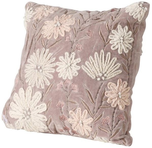 BOLTZE Dekokissen Besticktes Sofakissen Fleur – Handgefertigtes Dekokissen in Rosa 30cm