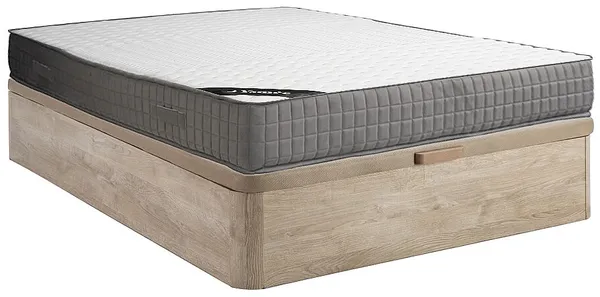 Vente-unique - DANEVO Mattress and bed base set StoffHolz, Platte Beige - B 140 cm x H 22 cm30 cm x L 190 cm