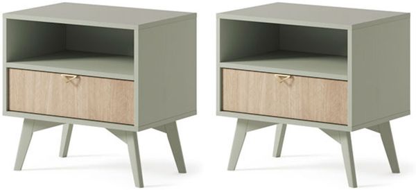 2er-Set Nachtkonsole Nachtschrank Forest 54cm eukalyptusgrün Herringbone Skandi