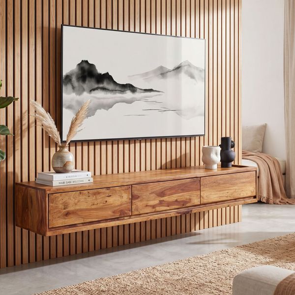 Lowboard Hängend Sheesham Massivholz 160x25x35 cm TV-Schrank Braun