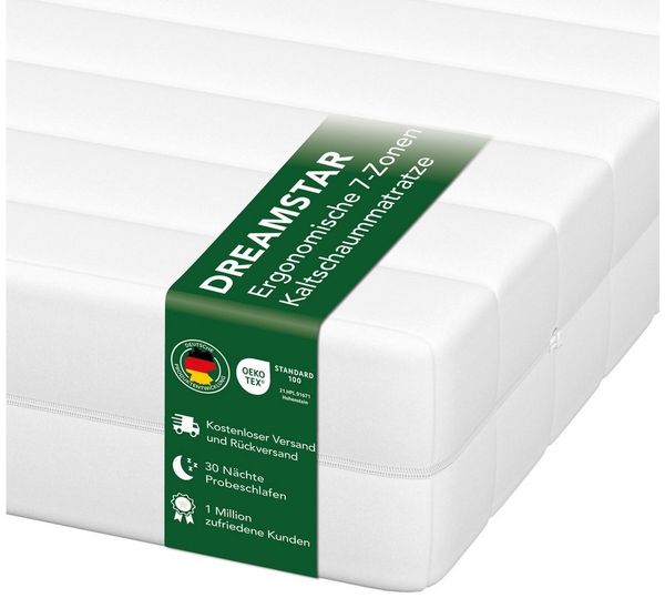 Kaltschaummatratze 7-Zonen Easy Flex - zwei Liegeseiten - 90x200 120x200 140x200 180x200, Dreamstar, verschiedene Größen, Härtegrade und Höhen - ergonomisch, wendbar