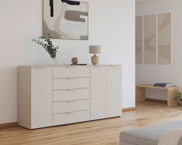 rauch Schubkastenkommode Kommode Türkommode Sideboard Kombikommode FLIPP (Breite 200 cm mit 4 Einlegeböden), 3-türig mit 5 Schubladen und Soft-Close-Funktion Bild 2