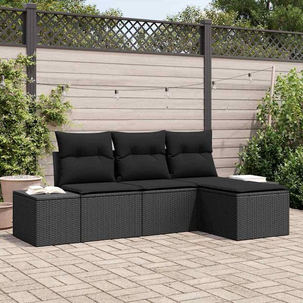 vidaXL Garten-Sofa-Set mit Kissen mit Speicher 4 pcs Schwarz 3355682