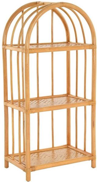 Krines Home Regal mit drei Ablagen, Rundbogen Regal/Standregal aus Natur Rattan