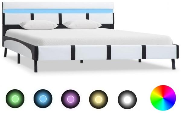 vidaXL Bettgestell mit LED Weiß Kunstleder 160×200 cm, Mit Beleuchtung [280300]