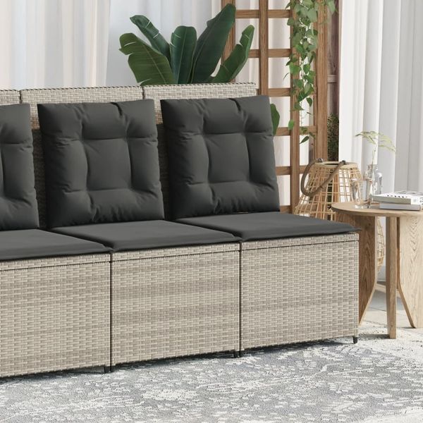 vidaXL Gartensessel mit Liegefunktion und Kissen Hellgrau Poly Rattan 368978
