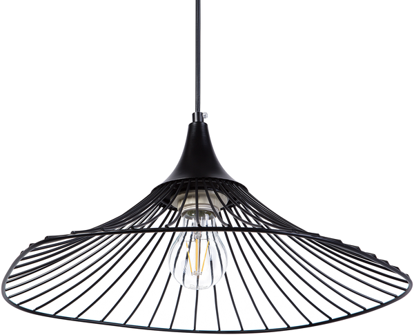 'Giona' Hängeleuchte Schwarz Metall Glühbirnen-Optik geschwungener Schirm mit Gitter in Trichterform für Wohnzimmer Esszimmer Minimalistischer Stil Bild 5