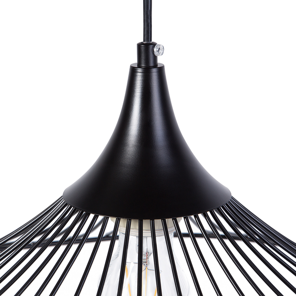 'Giona' Hängeleuchte Schwarz Metall Glühbirnen-Optik geschwungener Schirm mit Gitter in Trichterform für Wohnzimmer Esszimmer Minimalistischer Stil Bild 7
