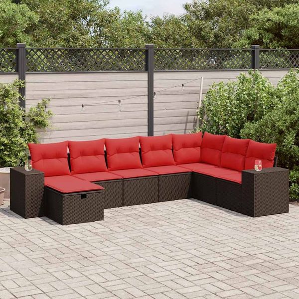 vidaXL 8-tlg. Garten-Sofagarnitur mit Kissen Braun Poly Rattan 3325740
