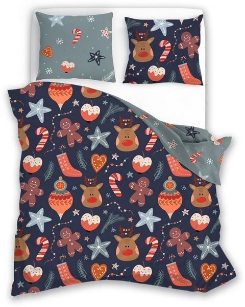 texpot Bettwäsche Weihnachten Winter Wendebettwäsche Garnitur, 100% Baumwolle, 2 teilig