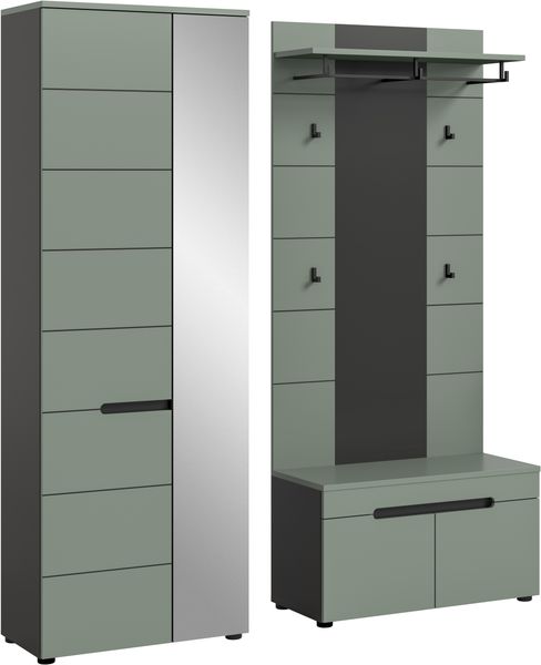 Garderobenkombination (B/H/T: 160x190x37 cm) in Smoke Green Nachbildung