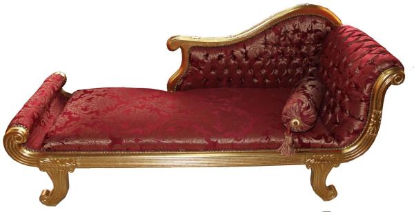 Casa Padrino Barock Chaiselongue Modell XXL Bordeaux Rot Muster / Gold- Antik Stil - Recamiere Wohnzimmer Möbel