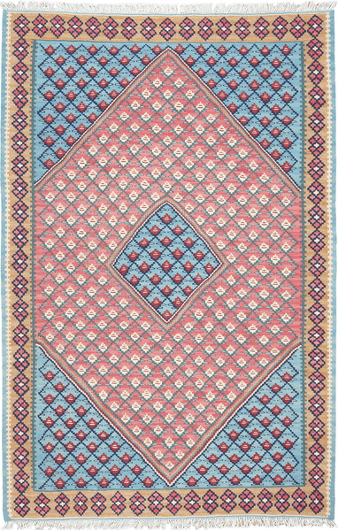 Looma 'Rastin' Kelim Senneh handgewebt, Schurwolle Blau, 100x153 cm