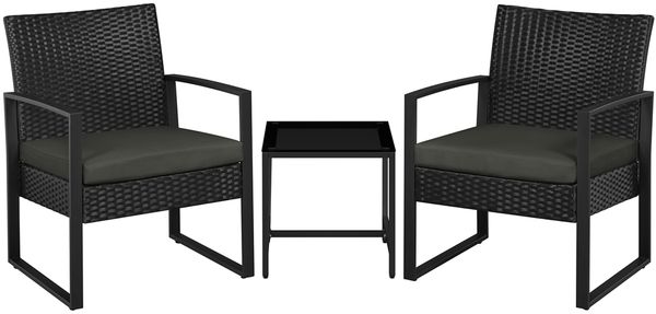 Yaheetech Balkonset, 3-teilig Polyrattan Sitzgruppe mit Sofa und Sitzkissen, Schwarz