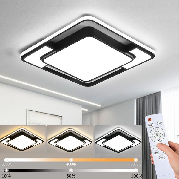 style home LED Deckenleuchte Deckenlampe, dimmbar mit Fernbedienung, 90W, Quadratisch, 42*6cm, LED fest integriert, einstellbar von warmweiß bis kaltweiß, für Wohnzimmer Schlafzimmer Büro Küche