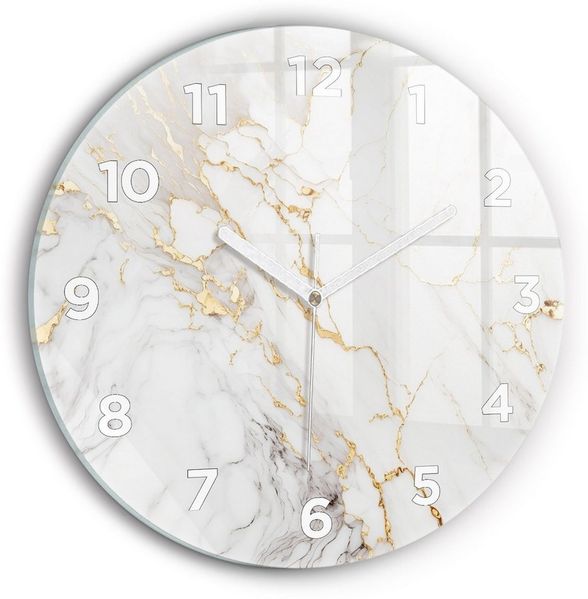 Tulup Wanduhr Glasuhr Marmor Dekorative Runde Uhr aus Gehärtetem Glas Glaswanduhr