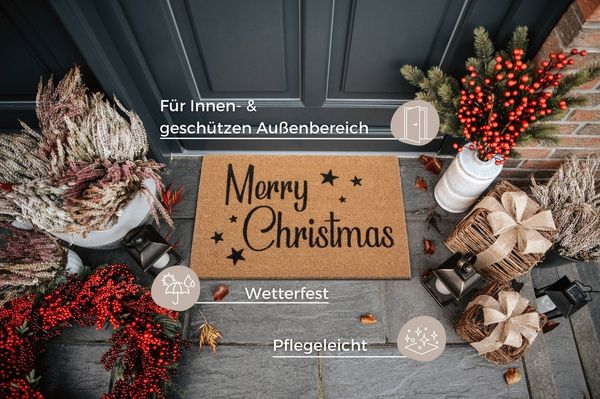HANSE Home Fußmatte Kokos Christmas Stars, Türmatte, rechteckig, Höhe: 15 mm, Weihnachten, Schmutzfangmatte, Outdoor, Rutschfest, Innen, Kokosmatte