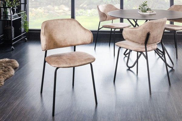 riess-ambiente Armlehnstuhl VOGUE champagner greige / schwarz (Einzelartikel, 1 St), Esszimmer · Samt · Metall · mit Armlehne · Retro Design