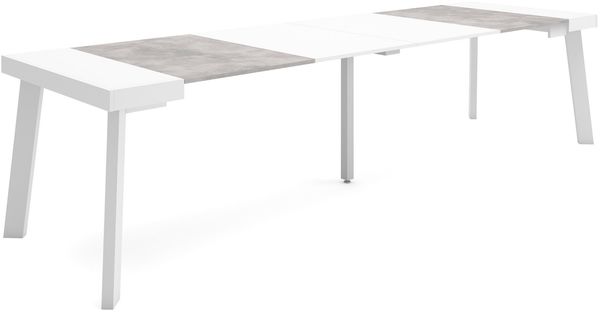 Skraut Home | Ausziehbarertisch | Multifunktionaler ausziehbarer | 300 | Für 14 Gäste | Hölzerne Beine | Moderner Stil | Mattweiß und Zement