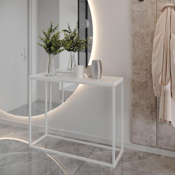 AX LIVING Konsole für Flur Lortie 100 cm weiß mit weißem Metallgestell
