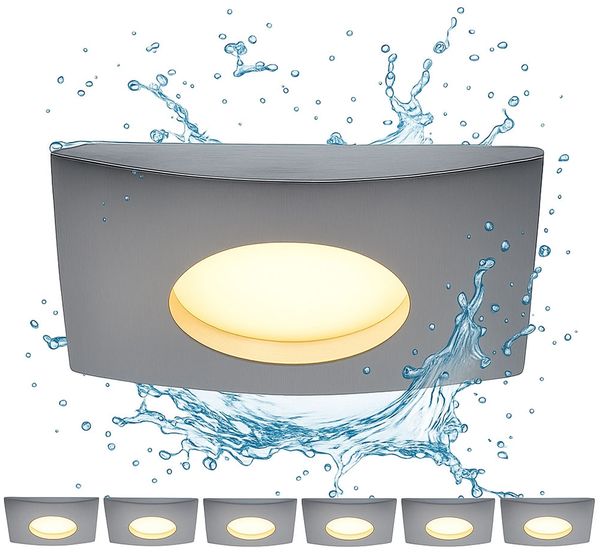 6er Set LED Einbauleuchte, ALU, dimmbar, eckig, IP44, L 8 cm