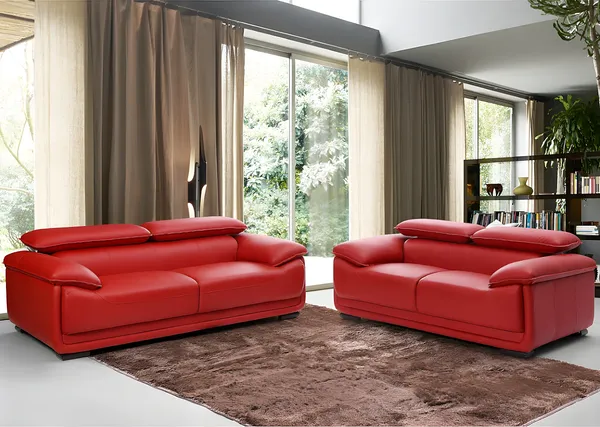 Vente-unique - MACELO Couchgarnitur Leder Rot - B 97 cm x H 75 cm x L 204 cm170 cm