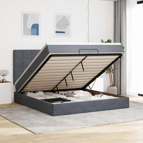 vidaXL Ottoman-Bett mit Matratzen Dunkelgrau 160x200 cm Samt 3313482