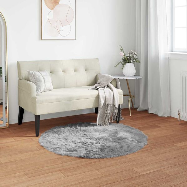 vidaXL Teppich aus Kunstschaffell TAFALLA Grau Ø 100 cm Polyester 42021536