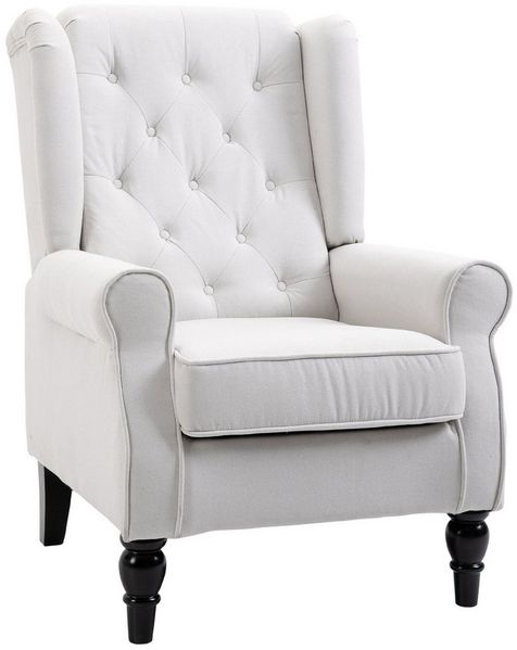 HOMCOM Sessel Einzelsessel, Akzentsessel mit Tufting Holzfüße (Ohrensessel, 1-St, Relaxsessel), für Wohnzimmer, Cremeweiß