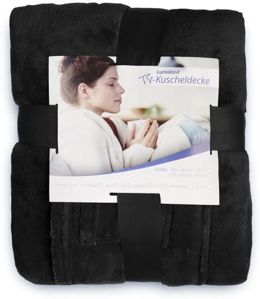 Lumaland Kuscheldecke, 100 % Coral-Fleece schwarz, 170 x 200 + 50 cm Fußtasche Bild 7