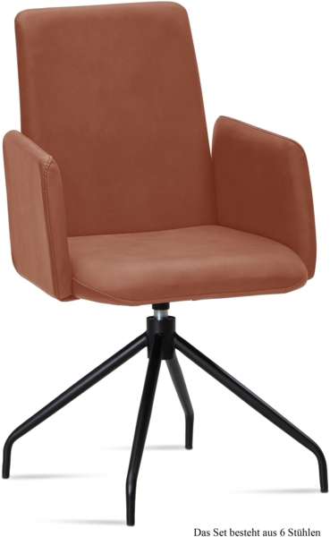 Armlehnstuhl drehbar (6er-Set) Djanna 52x92x60 Schwarz/Cognac
