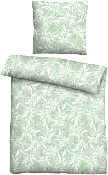 Traumhaft schlafen - Castell - Markenbettwäsche Feinbiber Bettwäsche 0301131 BLÄTTER, mint, 1x 135x200 cm + 1x 80x80 cm