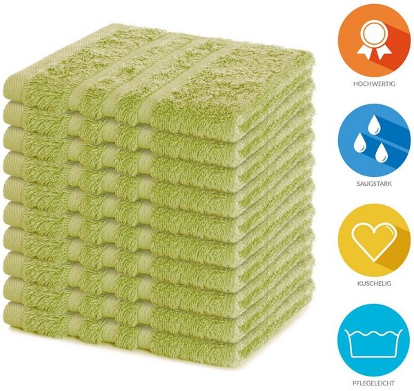 Lavea 10er Set Seiftuch 30x30 cm – Hochwertige Gästehandtücher 30x30 aus 100% Baumwolle, Frottierserie Elena – Saugstark, Waschbar und Strapazierfähig, Lindgrün Bild 2