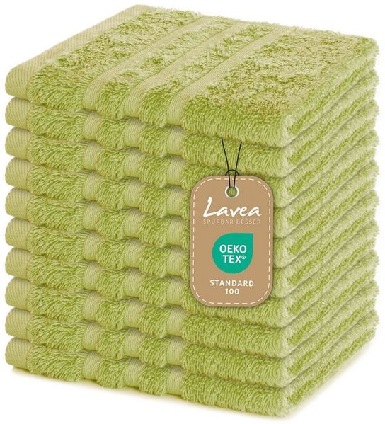 Lavea 10er Set Seiftuch 30x30 cm – Hochwertige Gästehandtücher 30x30 aus 100% Baumwolle, Frottierserie Elena – Saugstark, Waschbar und Strapazierfähig, Lindgrün