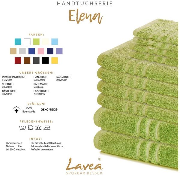 Lavea 10er Set Seiftuch 30x30 cm – Hochwertige Gästehandtücher 30x30 aus 100% Baumwolle, Frottierserie Elena – Saugstark, Waschbar und Strapazierfähig, Lindgrün Bild 3